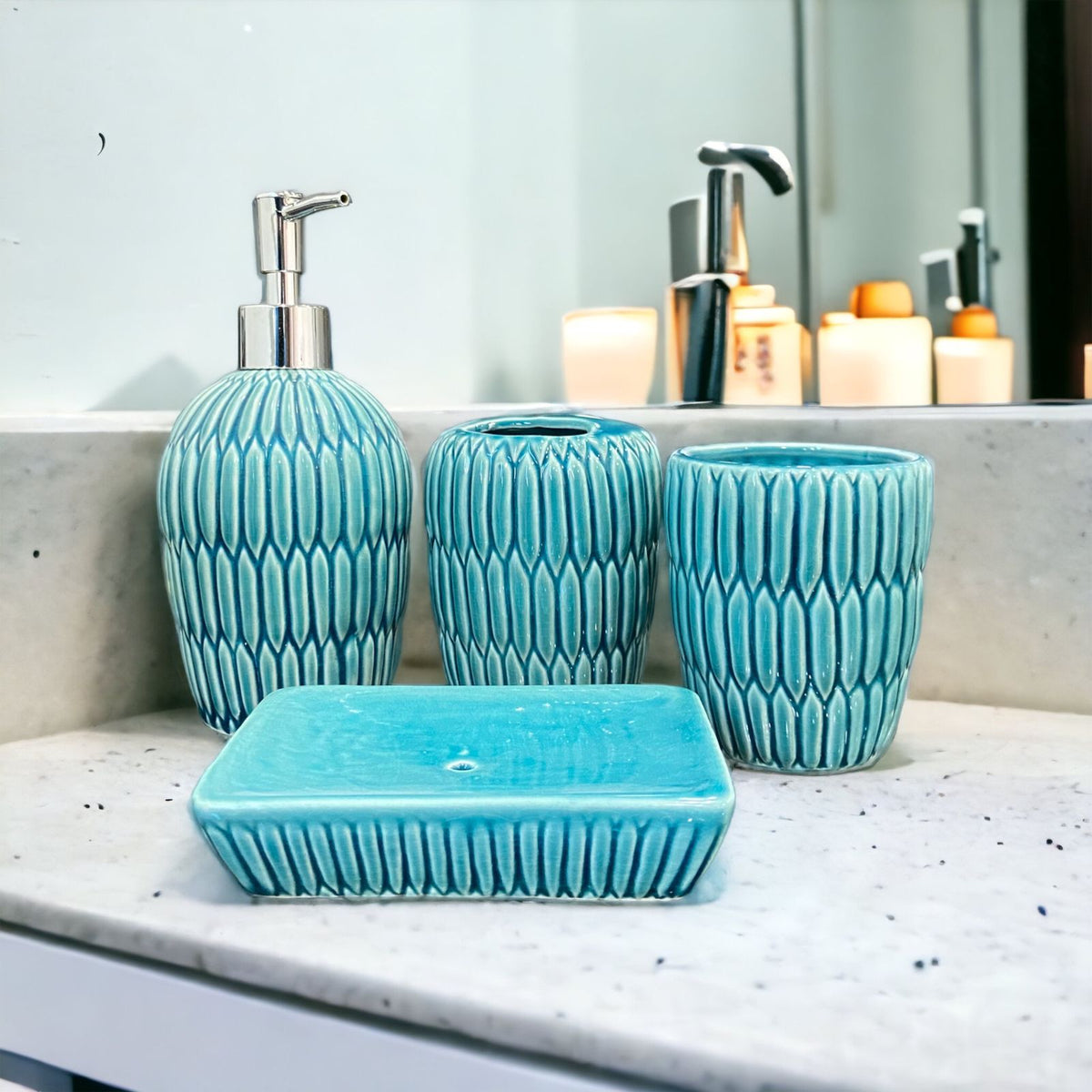 Ceramic Scales Design Blue Bath Set - 4pcs