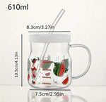 Fruit Pattern Drinking Mug with Lid And Glass Straw