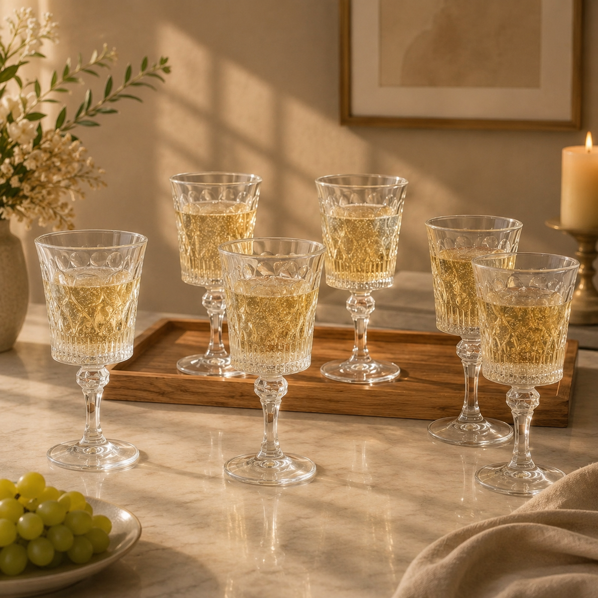 Set of 6 clear 280ml stemmed drinking glasses and premium goblets for serving water, juice, mocktails and cold beverages.stemmed drinking glasses280ml drinking glassesglass goblet set of 6premium glass gobletswater goblet setjuice drinking glassesmocktail glassesstemmed glass setclear drinking gobletsdrinking glasses set of 6