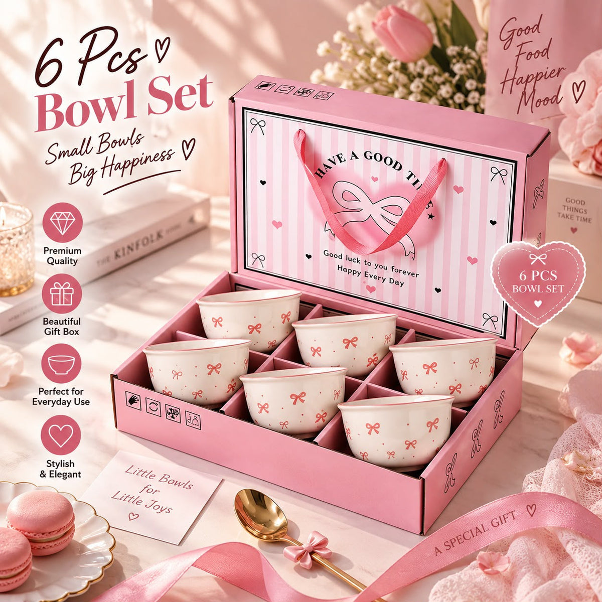 6 piece pink bow ceramic bowl set, pink bow dessert bowls, cute ceramic serving bowls, pink ribbon bowl set, aesthetic ceramic bowls, coquette dessert bowls, bow print ceramic bowls, six piece dessert bowl set, cute ice cream bowls, ceramic snack bowls, pink bow tableware, aesthetic dinnerware Pakistan, ceramic bowl set Pakistan, pink bow bowls Pakistan, dessert serving bowls Pakistan, cute kitchen accessories Pakistan, ceramic dessert bowls online Pakistan, coquette tableware Pakistan, gift set for home lo