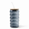 Spiral Wave Glass Tumbler 700ml with Bamboo Lid & Straw