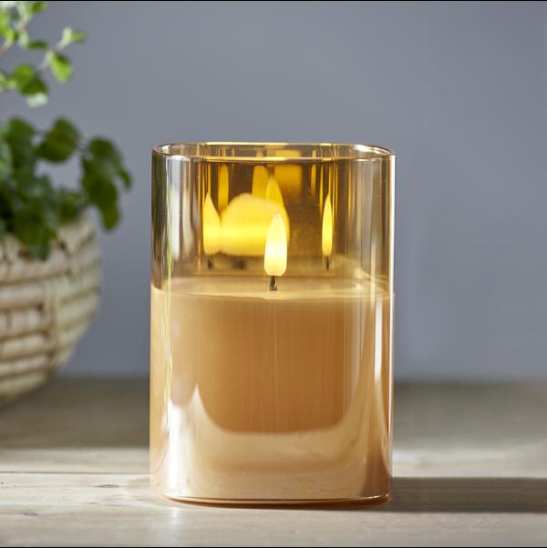 Square Amber Coloured Led Wax Candle