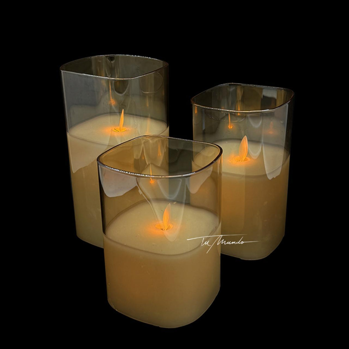 Square Amber Coloured Led Wax Candle