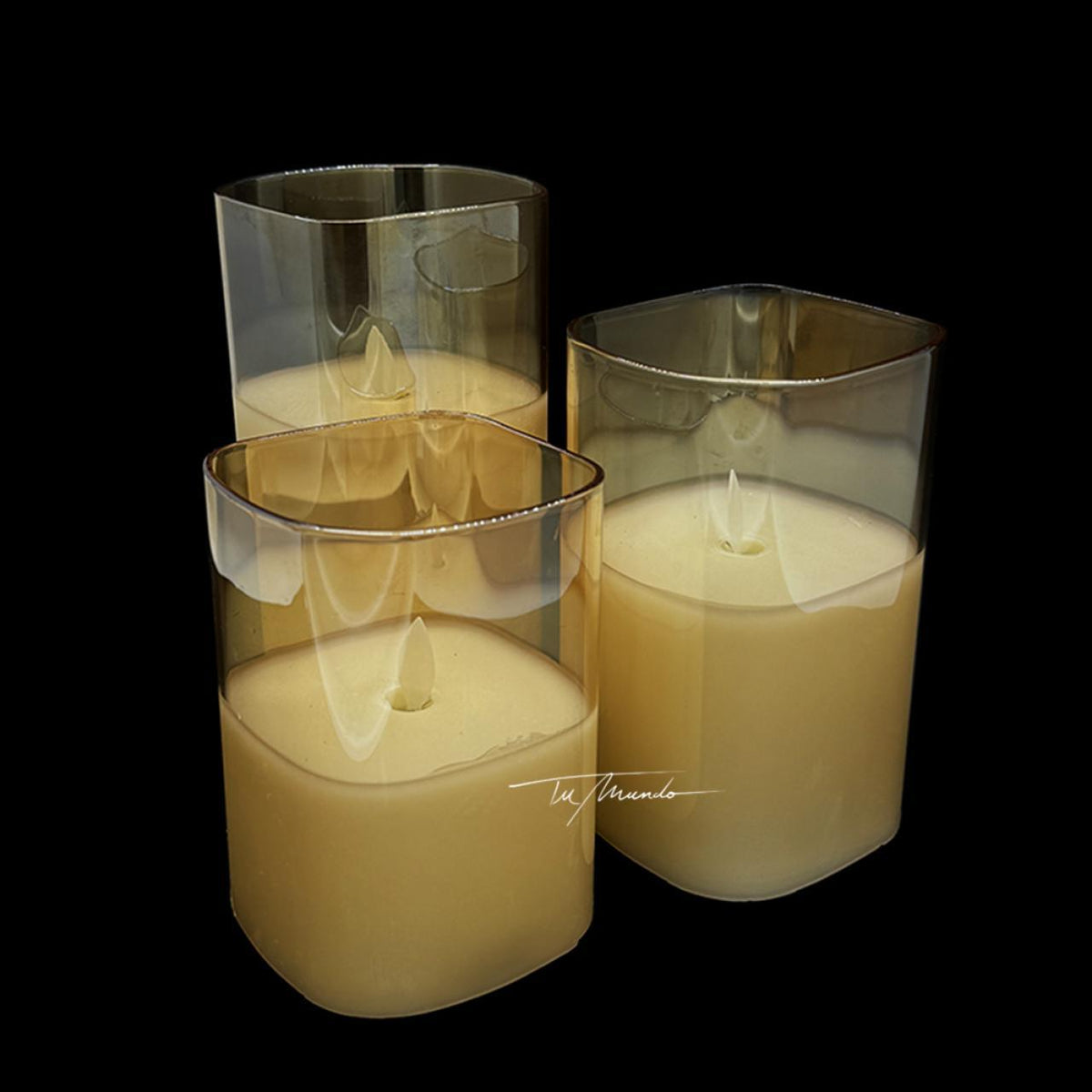 Square Amber Coloured Led Wax Candle