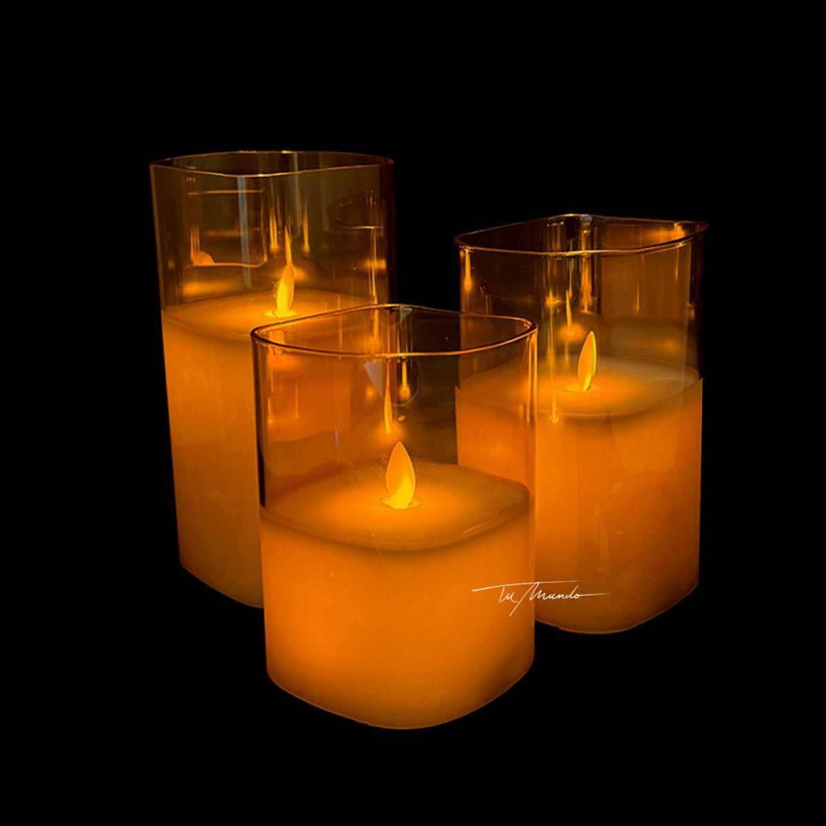 Square Amber Coloured Led Wax Candle