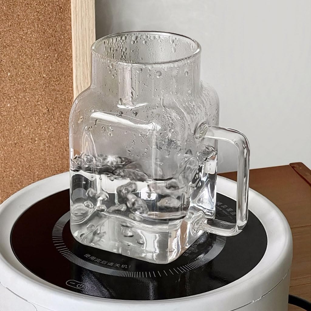 Square Glass Tumbler 620ml Pakistan – Modern Borosilicate Cup with Bamboo Lid, Handle and Straw for Coffee, Smoothies andIced Drinks