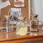 Square Glass Tumbler 620ml Pakistan – Modern Borosilicate Cup with Bamboo Lid, Handle and Straw for Coffee, Smoothies andIced Drinks
