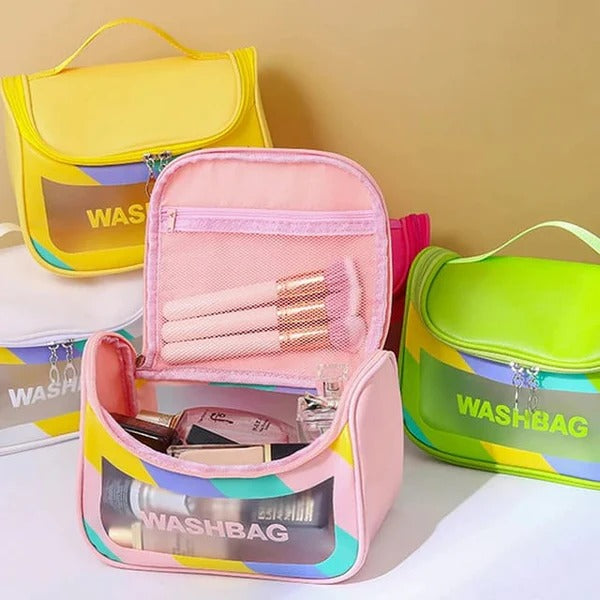 Squared Colored Transparent Makeup & Skincare Organizer Wash Bag