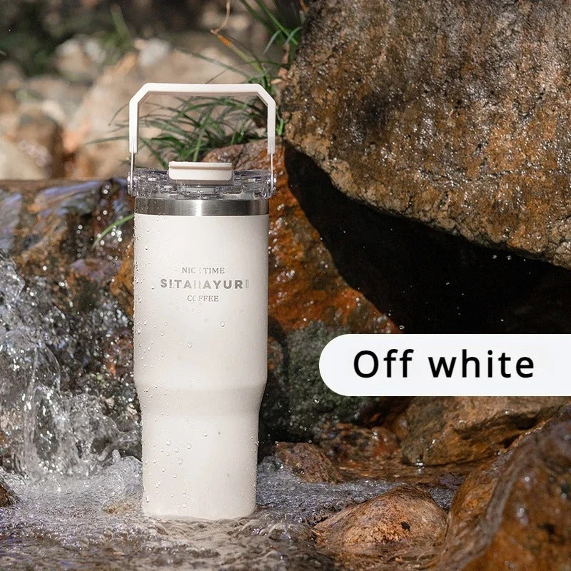 900 ml leakproof stainless steel insulated coffee tumbler with straw and handle