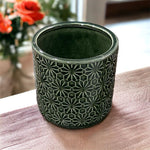 Stamped Floral Design Ceramic Flower Pot - Home Hatch