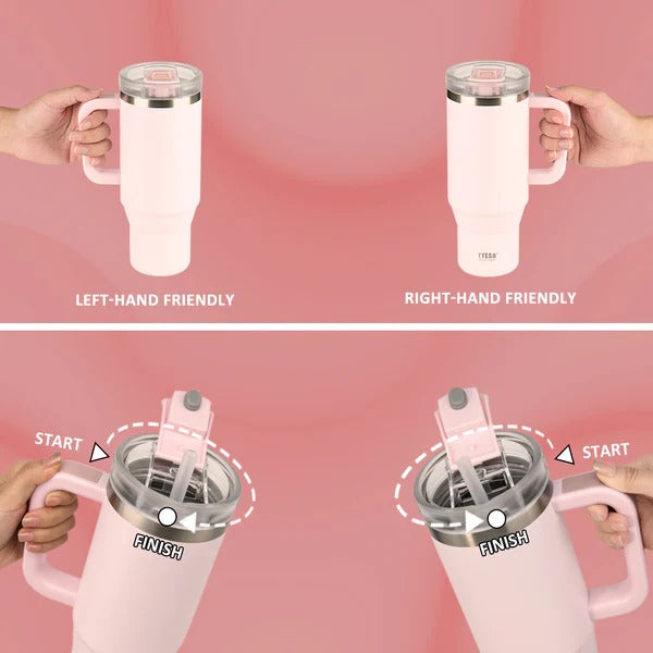 TYESO 40 oz Stainless Steel Travel Mug with Handle & Leafproof