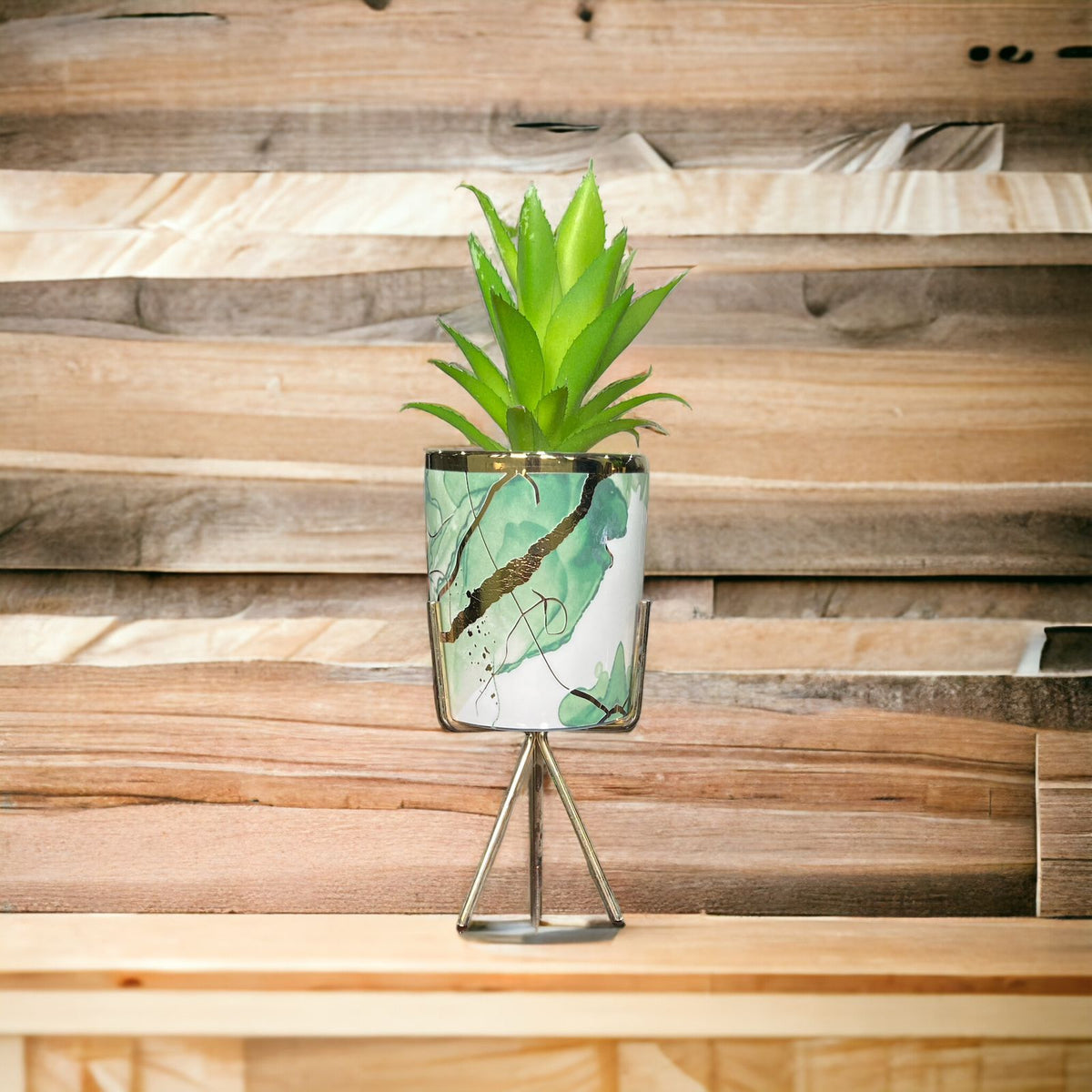 Marble Pattern Flower Pot With Plant - Home Hatch