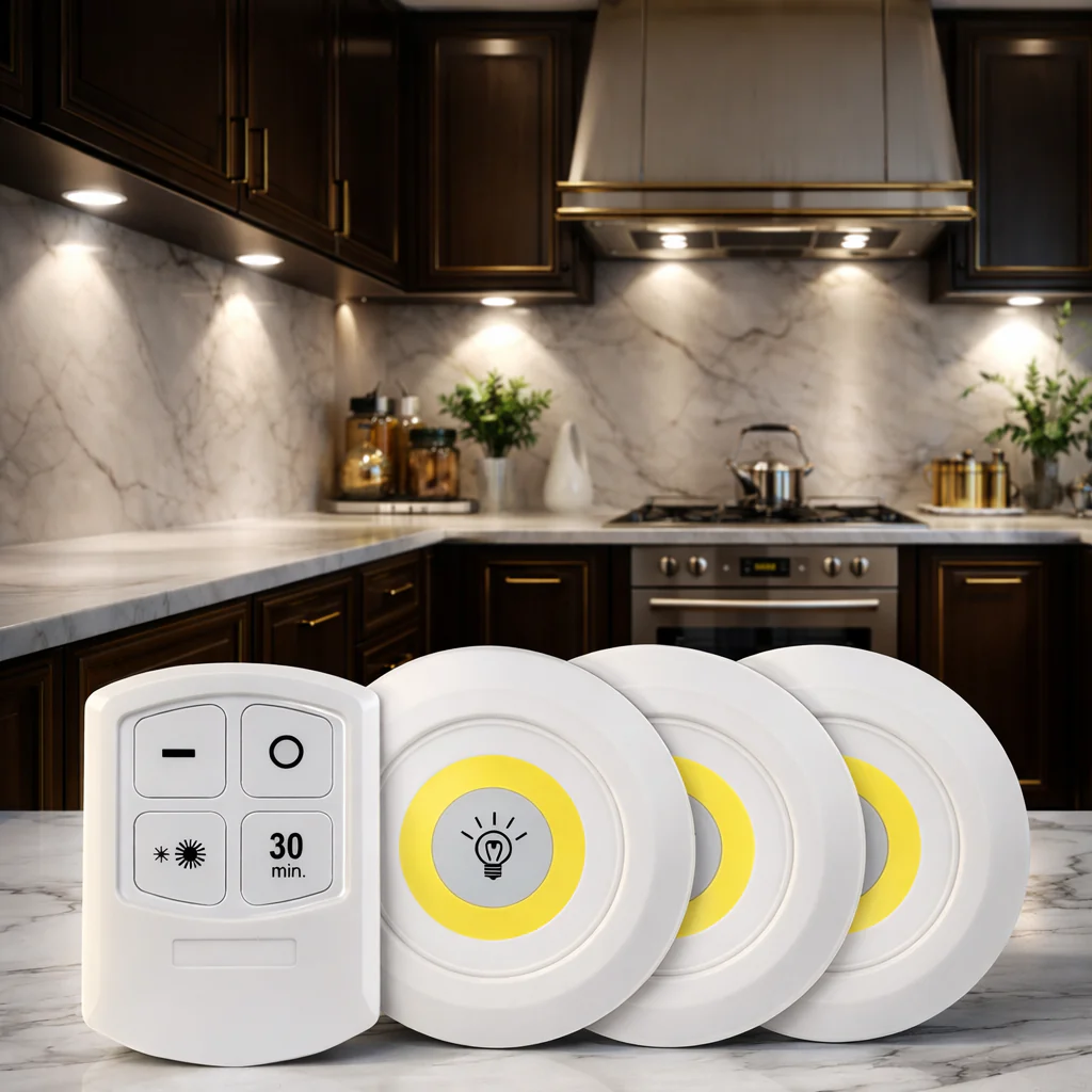 Tap LED Light Pack of 3 with Remote Control Battery Operated