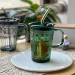 Techmanistan 450ml Frosted Glass Tumbler with Lid & Straw