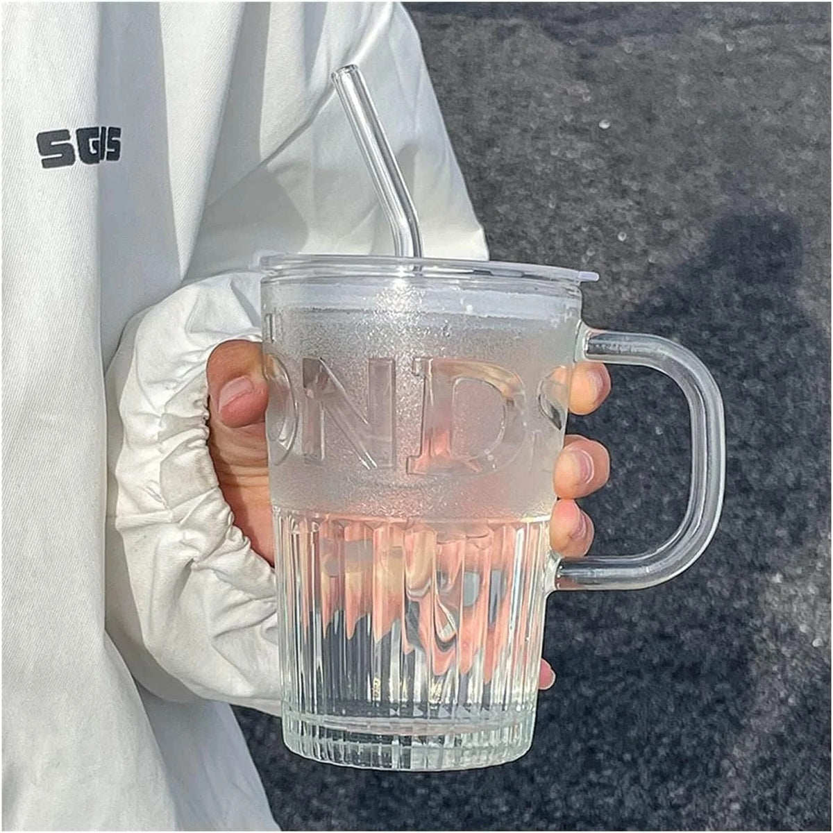 Techmanistan 450ml Frosted Glass Tumbler with Lid &amp; StrawIced Coffee And Smoothie Glass Tumbler Pakistan