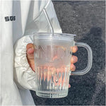 Techmanistan 450ml Frosted Glass Tumbler with Lid &amp; StrawIced Coffee And Smoothie Glass Tumbler Pakistan