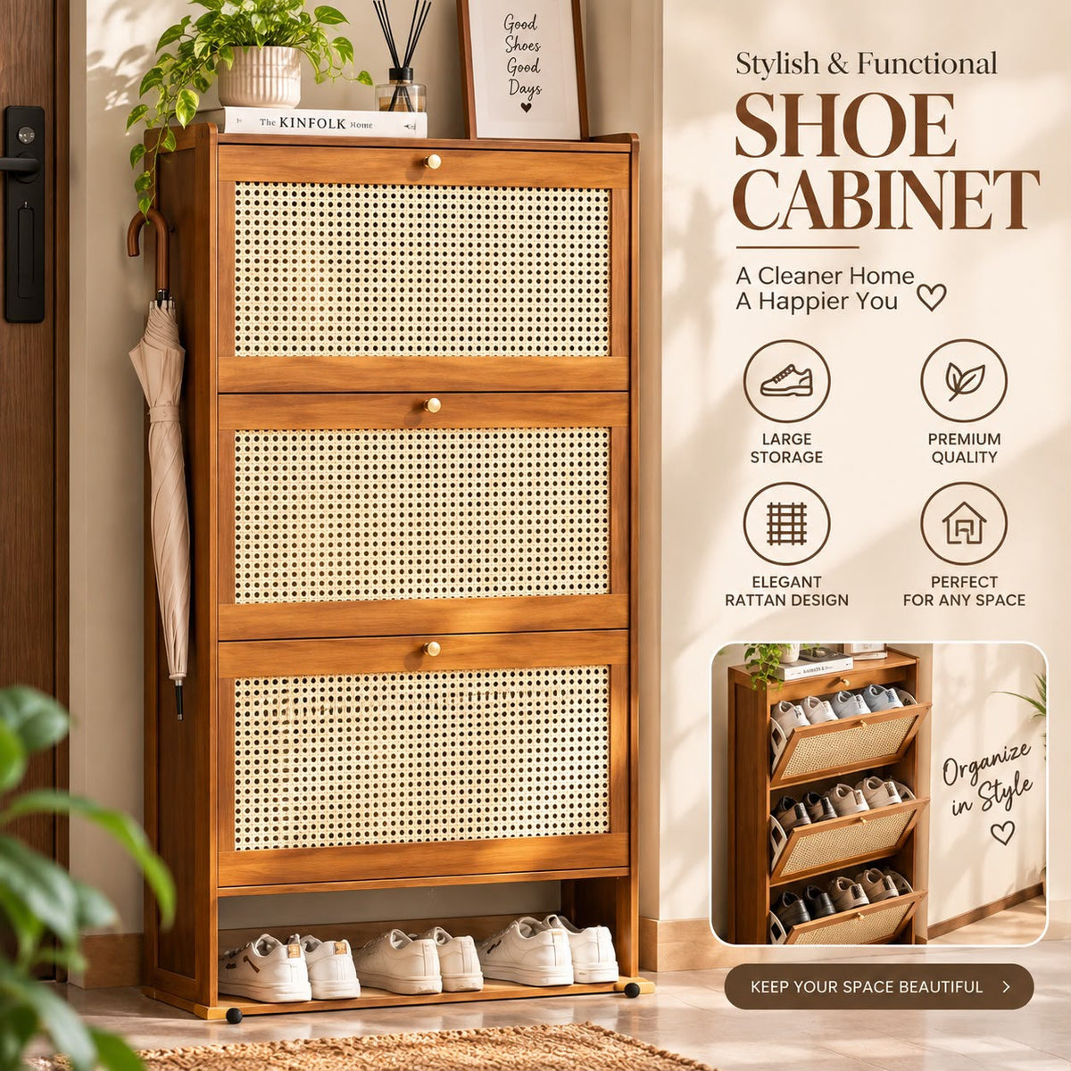 3 door wooden rattan shoe cabinet, wooden shoe cabinet with flip doors, rattan shoe storage cabinet, 3 flip drawer shoe cabinet, slim shoe cabinet, entryway shoe storage, space saving shoe rack, wooden shoe organizer cabinet, concealed shoe storage, narrow shoe cabinet, rattan shoe rack, modern shoe cabinet, boho shoe storage furniture, hallway shoe cabinet, shoe cabinet with doors, wooden shoe rack Pakistan, shoe cabinet Pakistan, shoe storage cabinet online Pakistan, entryway furniture Pakistan, slim shoe