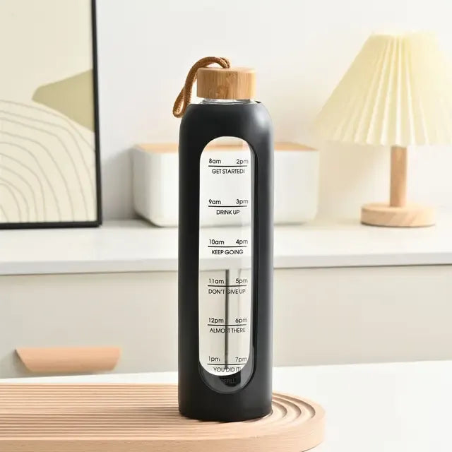 Time Stone 1000ml Borosilicate Glass Bottle with Silicone Sleeve & Bamboo Lid