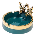 Dual-Headed Deer Round Porcelain Ashtray