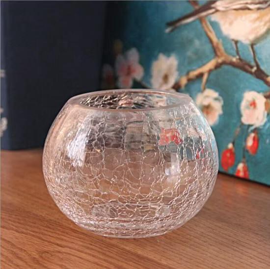 Transparent Cracked Round Glass Vase Bowl