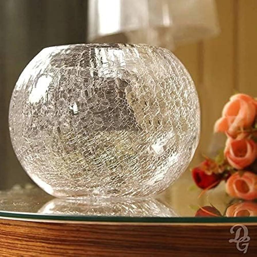 Transparent Cracked Round Glass Vase Bowl