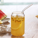 Transparent Round Drinking Glass Tumbler with Bamboo Lid And Glass Straw - Home Hatch