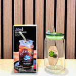 Transparent Round Tumbler Drinking Glass with Glass Straw and Coloured Lid - Home Hatch