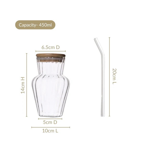 TropiCool Glass Tumbler with Bamboo Lid & Straw – 450ml