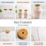 TropiCool Glass Tumbler with Bamboo Lid & Straw – 450ml