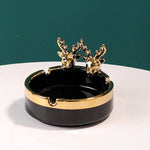 Dual-Headed Deer Round Porcelain Ashtray