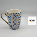 Blue and Gold Geometric Design Ceramic Coffee Mug