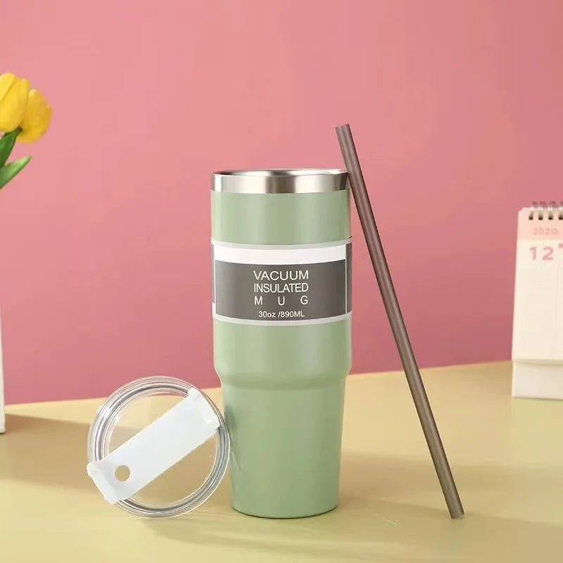 Vacuum Flask & Thermos with Straw, Insulated Stainless Steel