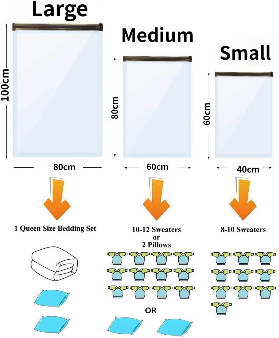 6-Piece Vacuum Storage Bags with Hand Pump – Compression Storage Set – Home Hatch Pakistan”