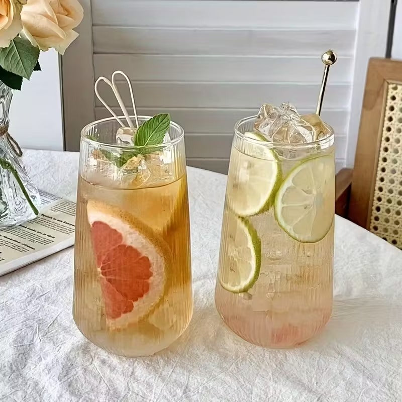 Vertical Stripe Drinking Glass Tumbler – Heat Resistant Mug for Iced Coffee & Drinkware