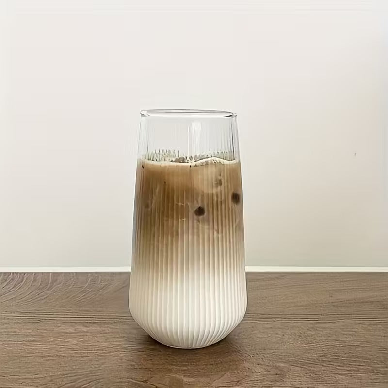 Vertical Stripe Drinking Glass Tumbler – Heat Resistant Mug for Iced Coffee & Drinkware