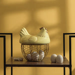 Golden Egg Storage Basket With Ceramic Lid | Hen Basket