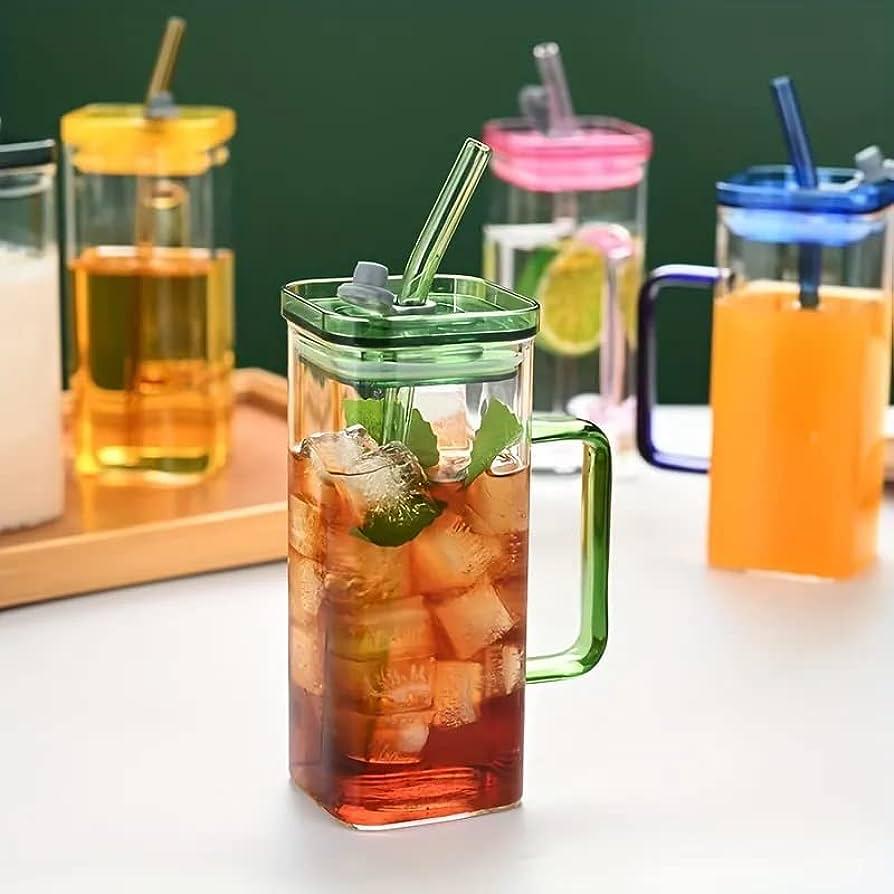 Glass Cup Mason Jar Gradient Transparent With Cover And Straw Water Bottle  Mug For Fruit Juice Cool Drink Kitchen Accessories