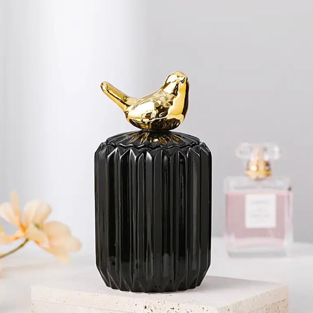 Gold Animal Lid Black Ceramic Candy Jar | Storage Jar | Center Piece