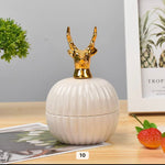 Round Gold Animal Lid White Ceramic Candy Jar | Storage Jar | Center Piece