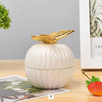 Round Gold Animal Lid White Ceramic Candy Jar | Storage Jar | Center Piece