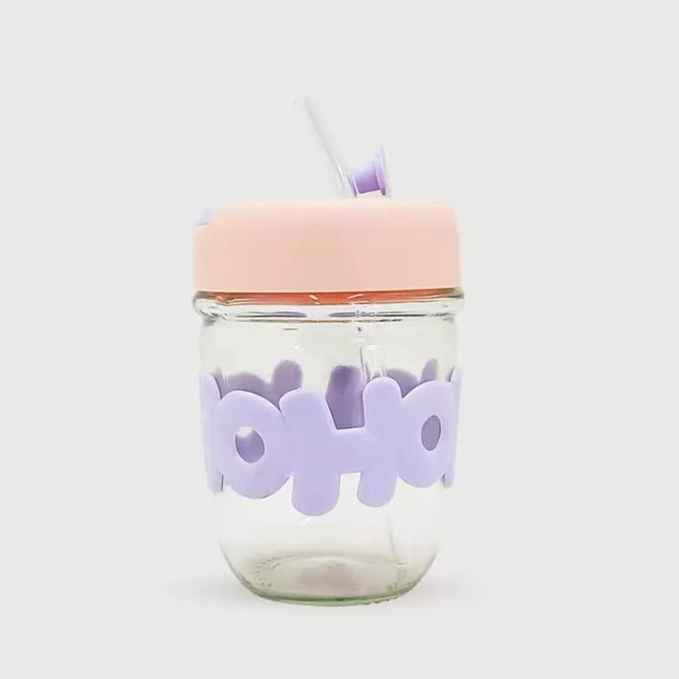 HoHo Glass Cup With Straw and Silicone Lid 350ML