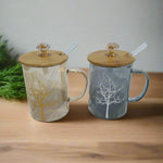 Tree printed Tumbler With Bamboo Lid and Glass Straw