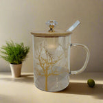 Tree printed Tumbler With Bamboo Lid and Glass Straw