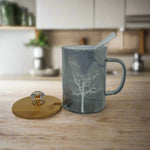 Tree printed Tumbler With Bamboo Lid and Glass Straw