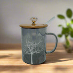 Tree printed Tumbler With Bamboo Lid and Glass Straw