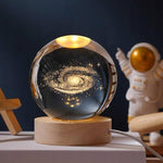 3D Galaxy Crystal Ball Night Light With Wooden Base - Small