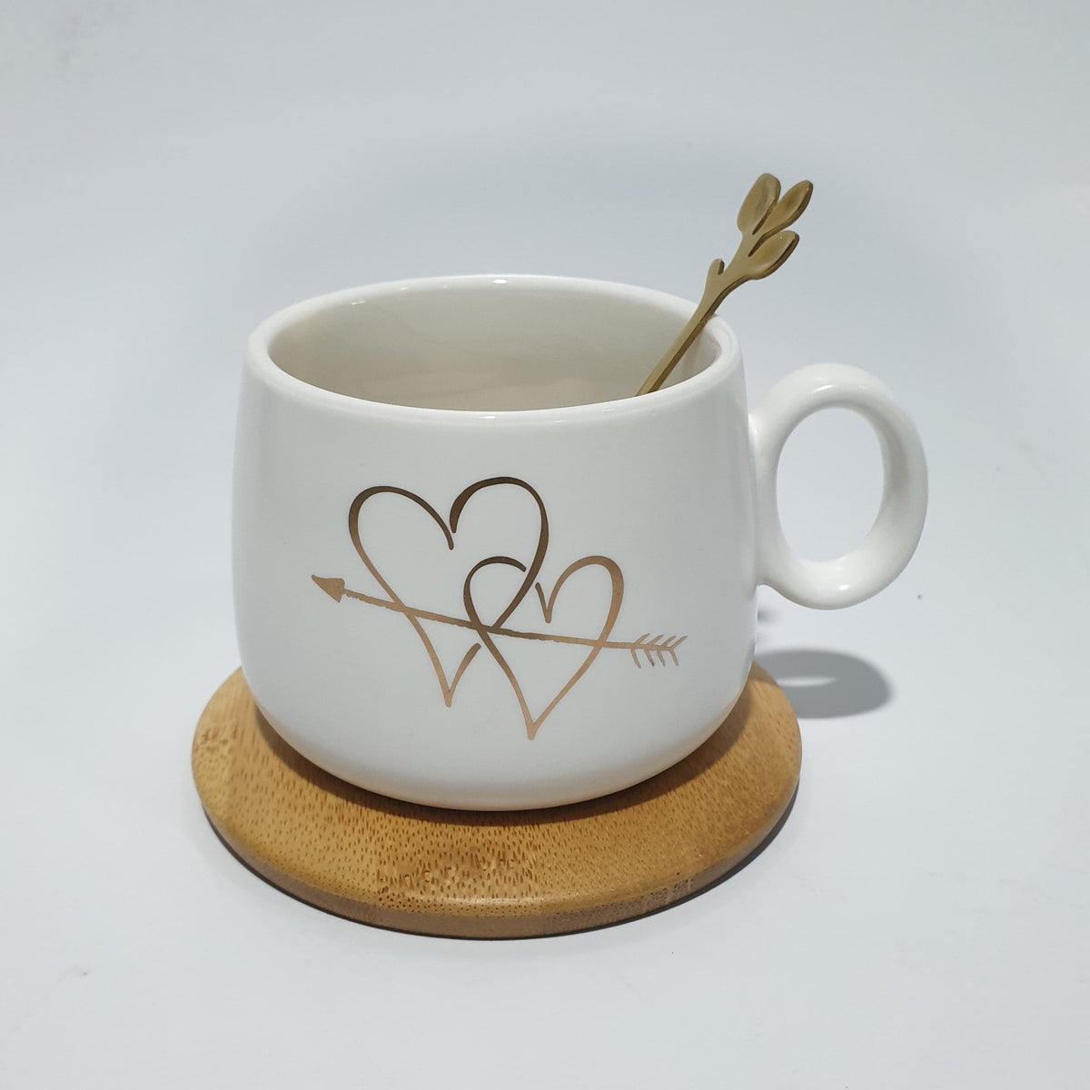 "HEART " Ceramic Mug with Bamboo Saucer and Spoon