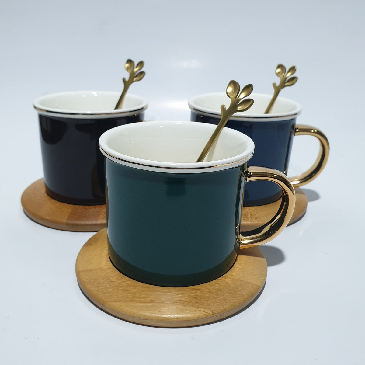 Round Ceramic Mug with Bamboo Saucer and Spoon | Coffee Mug