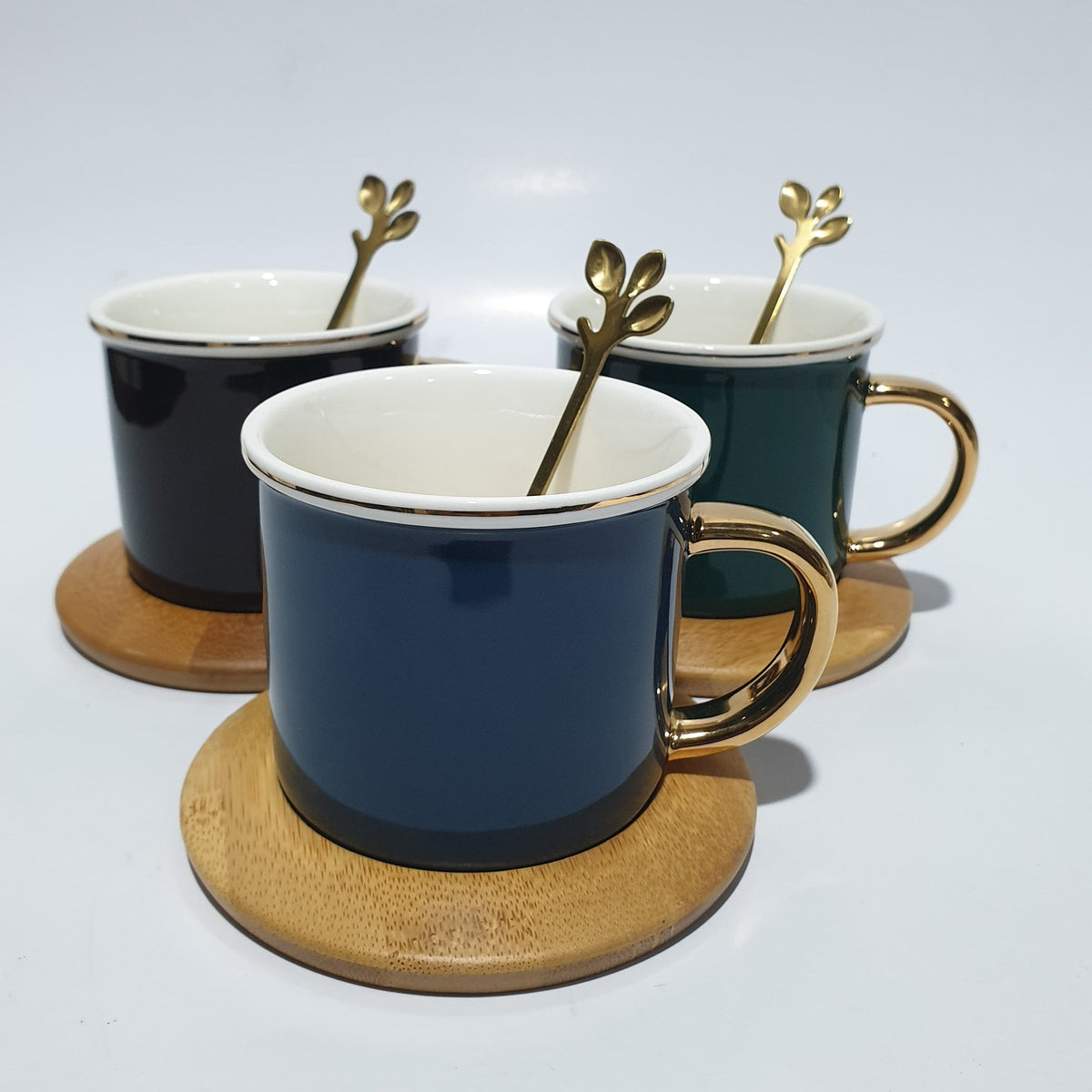 Round Ceramic Mug with Bamboo Saucer and Spoon | Coffee Mug