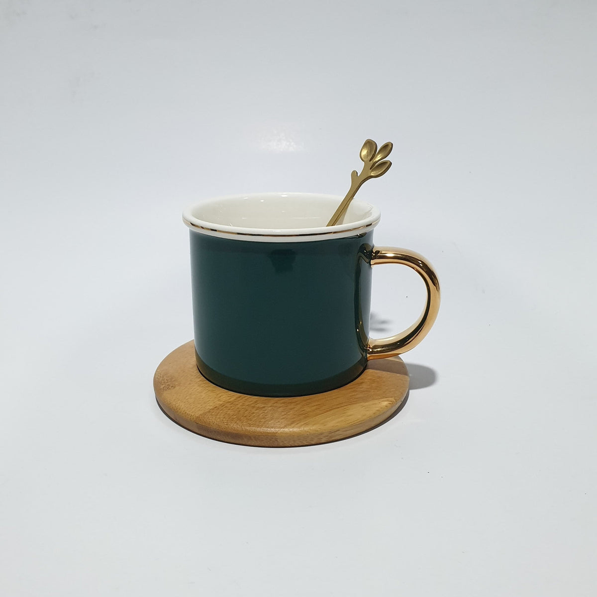 Round Ceramic Mug with Bamboo Saucer and Spoon | Coffee Mug